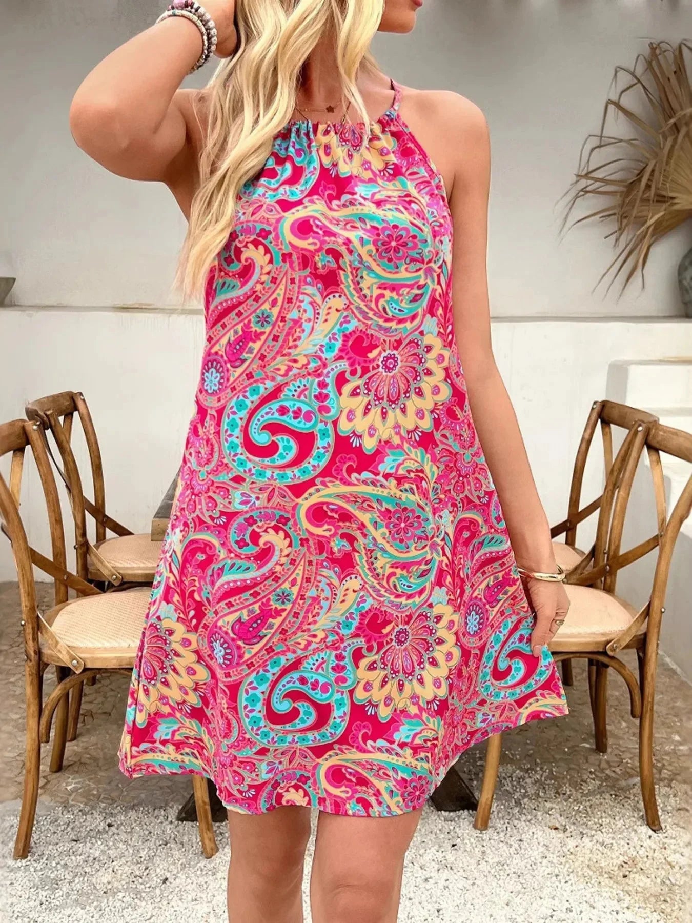 Lightweight Paisley Halter Dress for Summer.