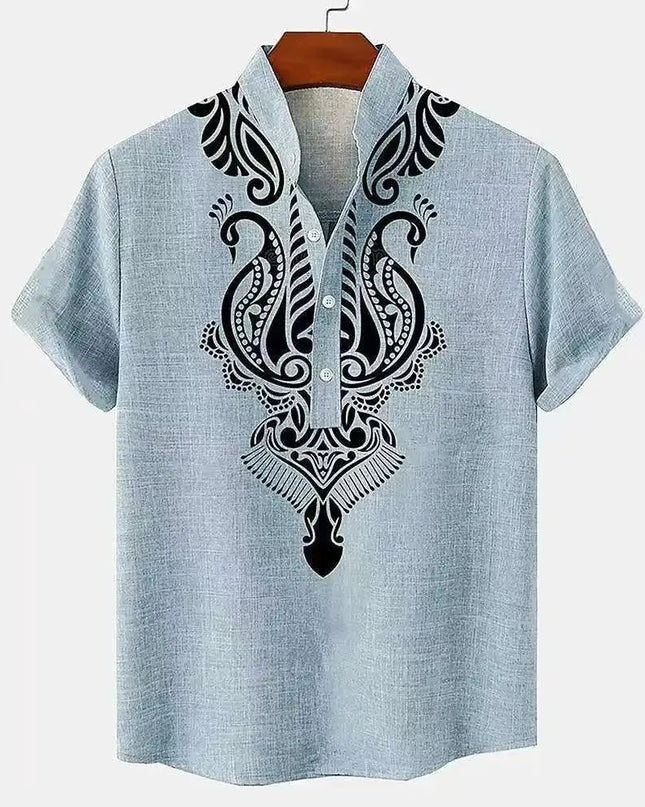 Linen Tribal Totem Pullover Shirt.