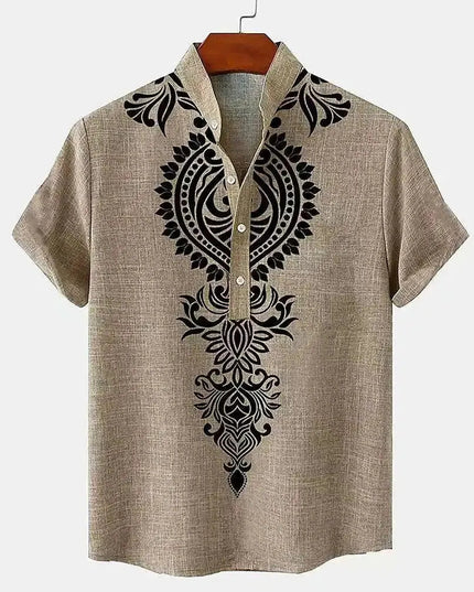 Linen Tribal Totem Pullover Shirt.