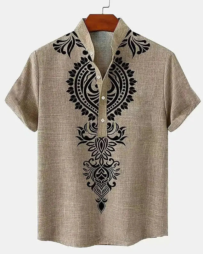 Linen Tribal Totem Pullover Shirt.