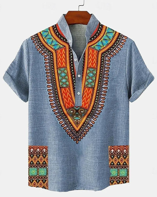 Linen Tribal Totem Pullover Shirt.
