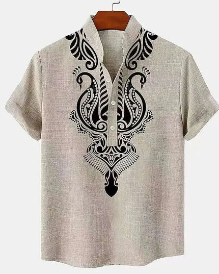 Linen Tribal Totem Pullover Shirt.