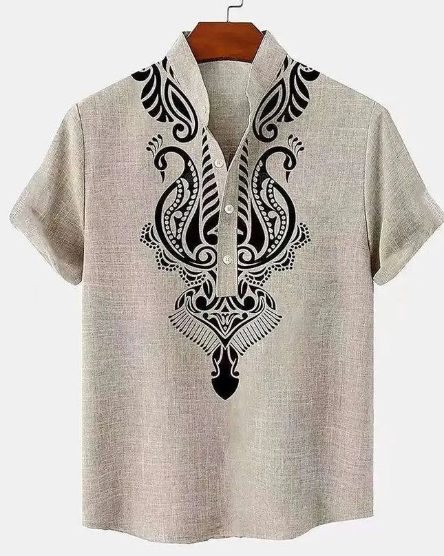 Linen Tribal Totem Pullover Shirt.