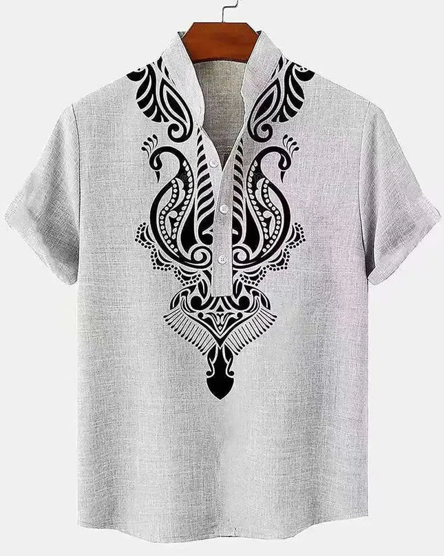 Linen Tribal Totem Pullover Shirt.