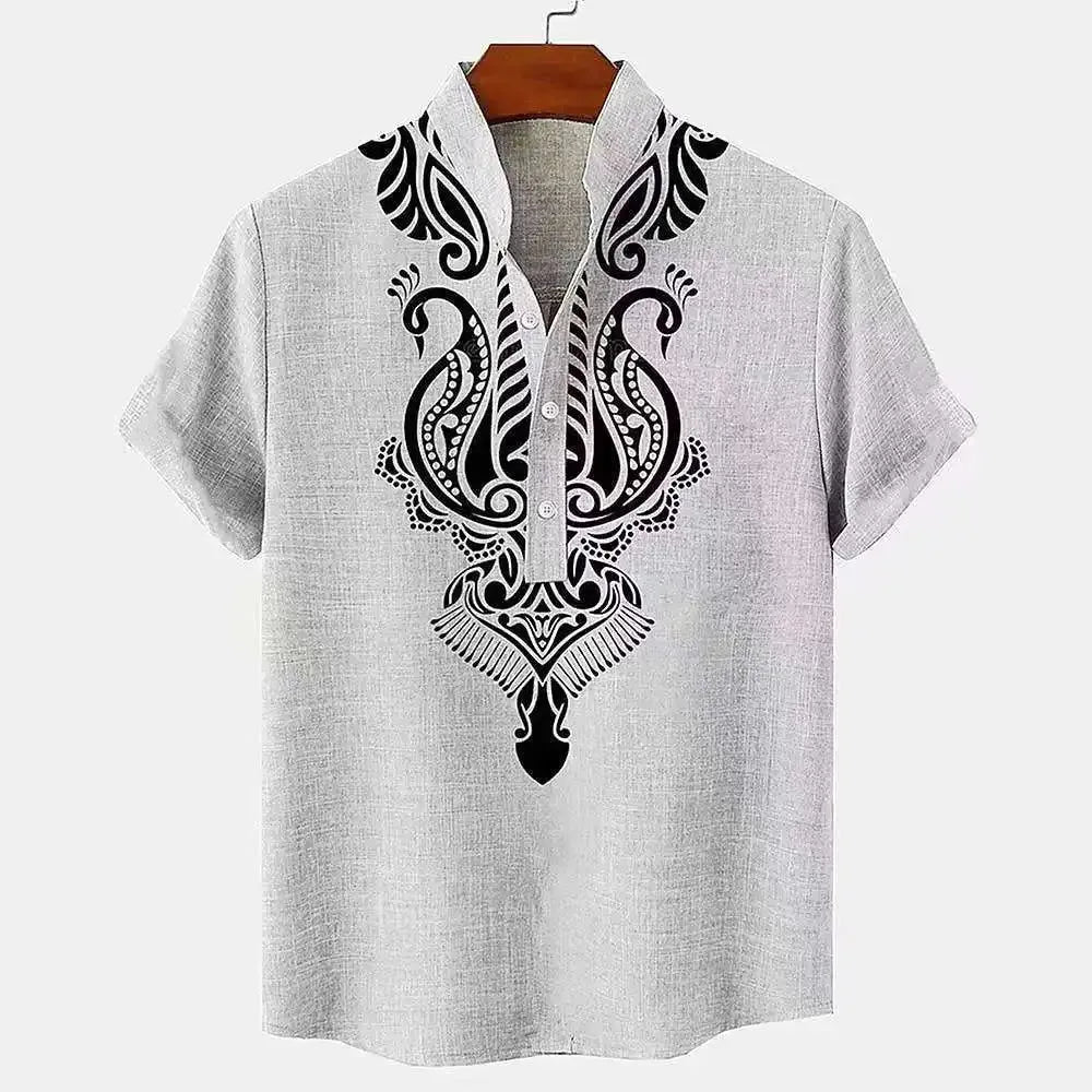 Linen Tribal Totem Pullover Shirt.