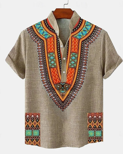 Linen Tribal Totem Pullover Shirt.