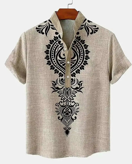 Linen Tribal Totem Pullover Shirt.