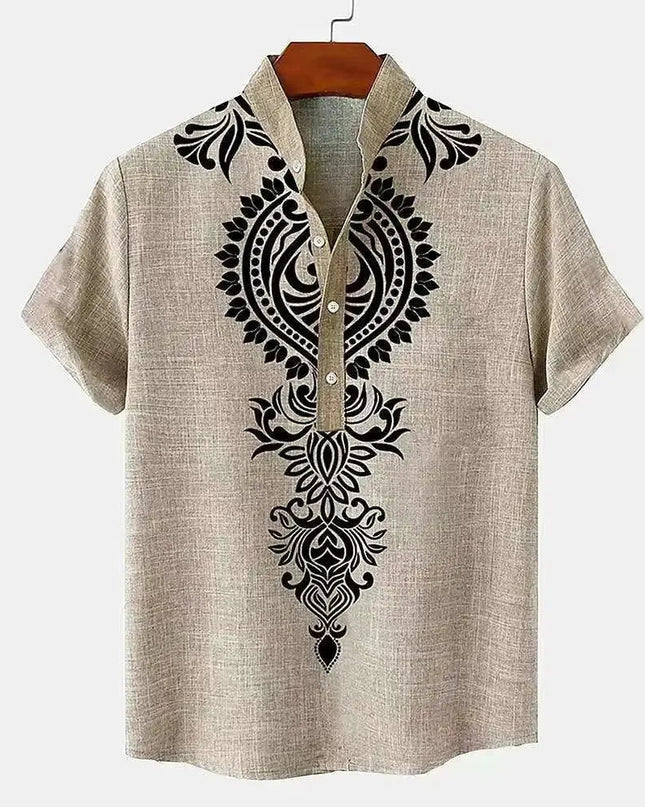Linen Tribal Totem Pullover Shirt.