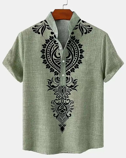 Linen Tribal Totem Pullover Shirt.