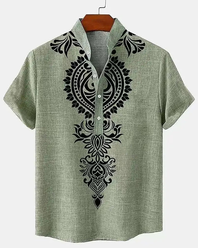 Linen Tribal Totem Pullover Shirt.