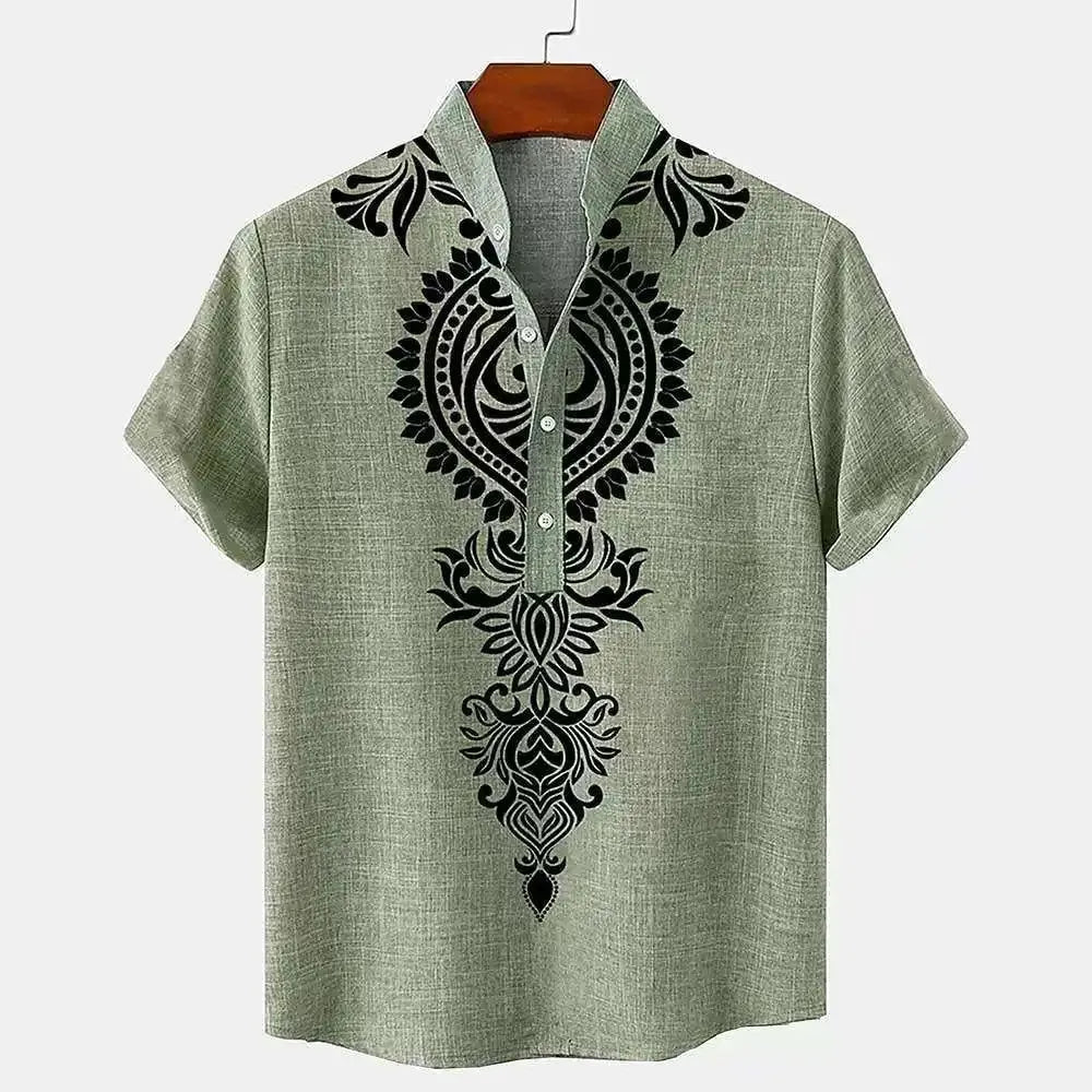 Linen Tribal Totem Pullover Shirt.