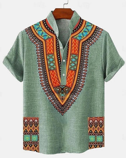 Linen Tribal Totem Pullover Shirt.