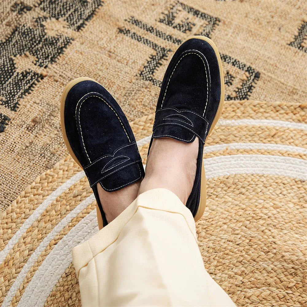 Loafers With Round Toe Suede Slip-ons.