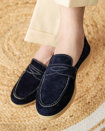 Loafers With Round Toe Suede Slip-ons.