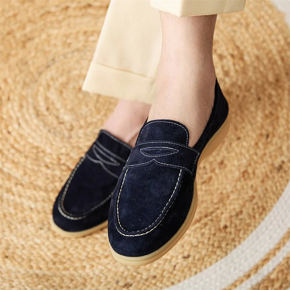 Loafers With Round Toe Suede Slip-ons.