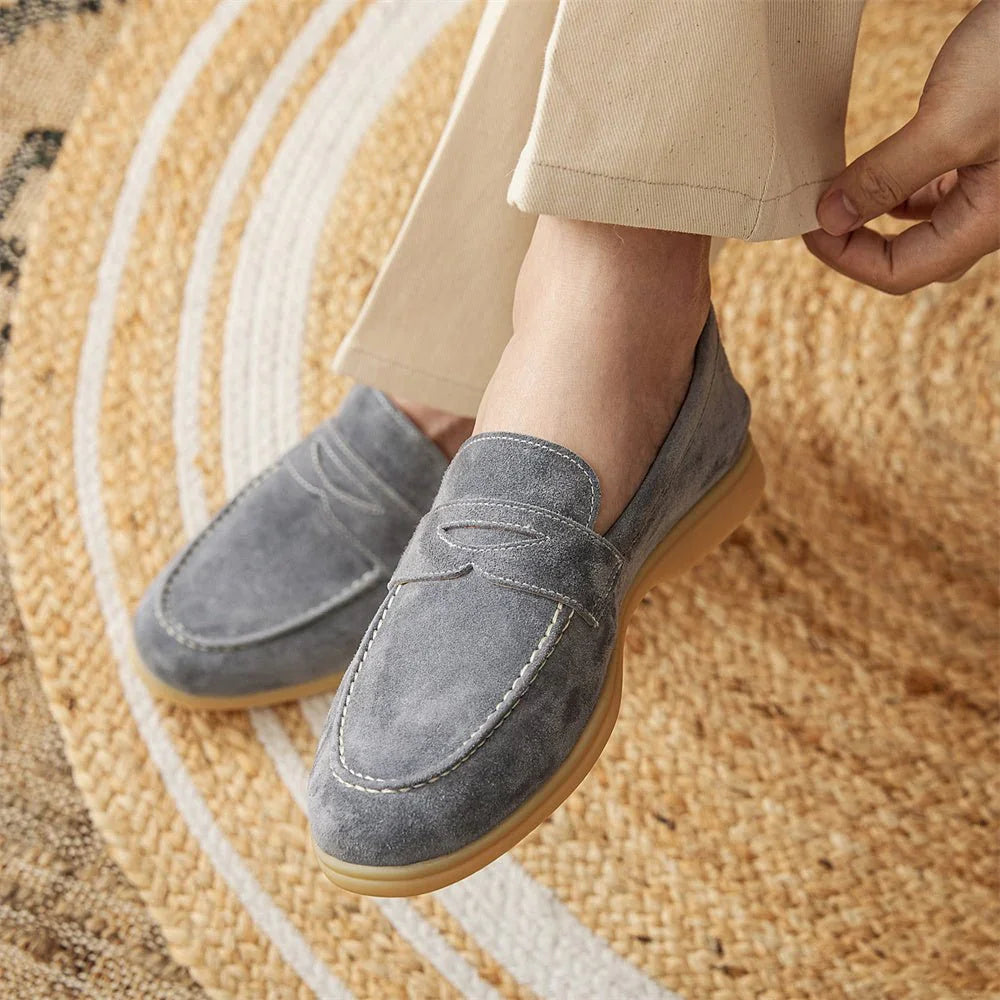 Loafers With Round Toe Suede Slip-ons.