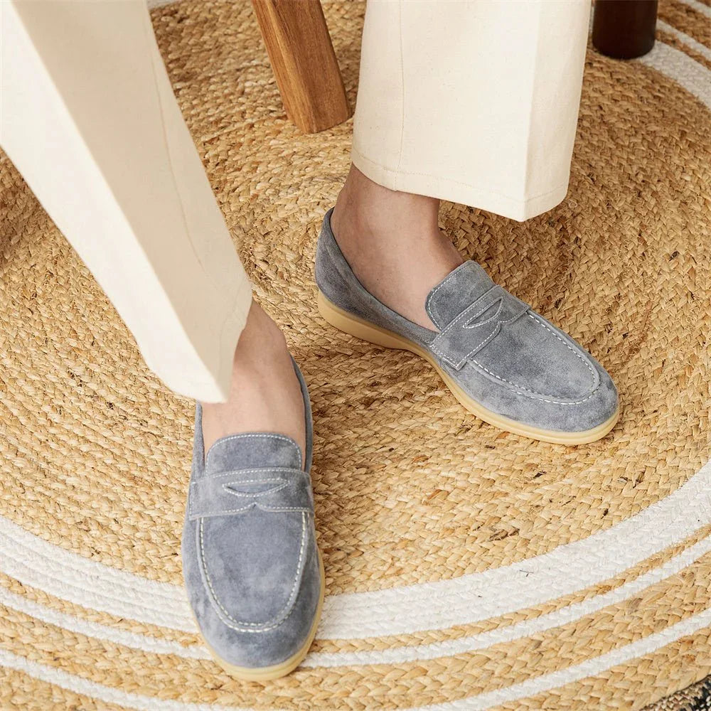 Loafers With Round Toe Suede Slip-ons.