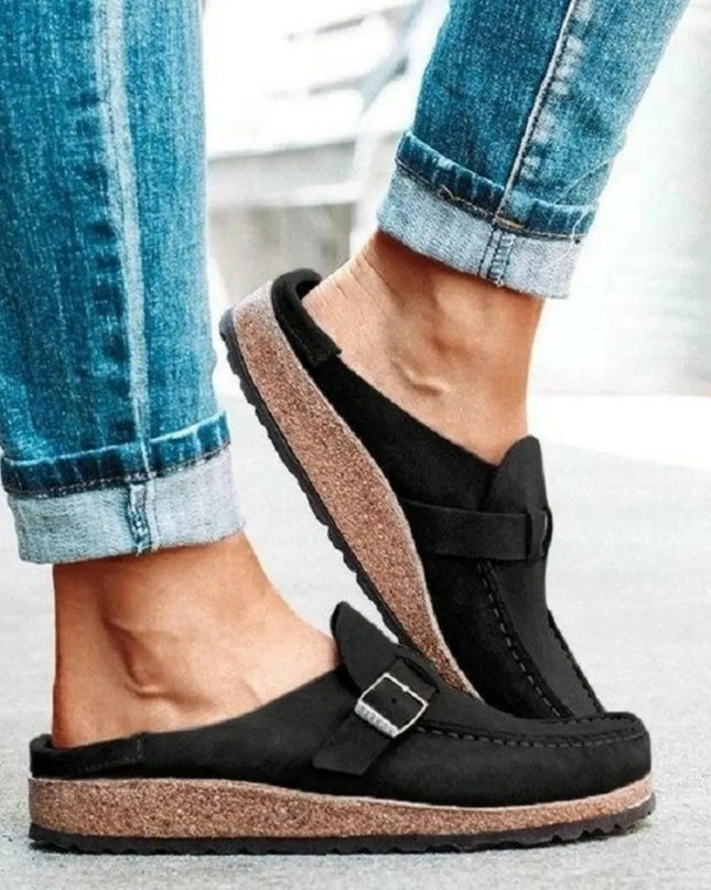 Low Heel Buckle Loafers.
