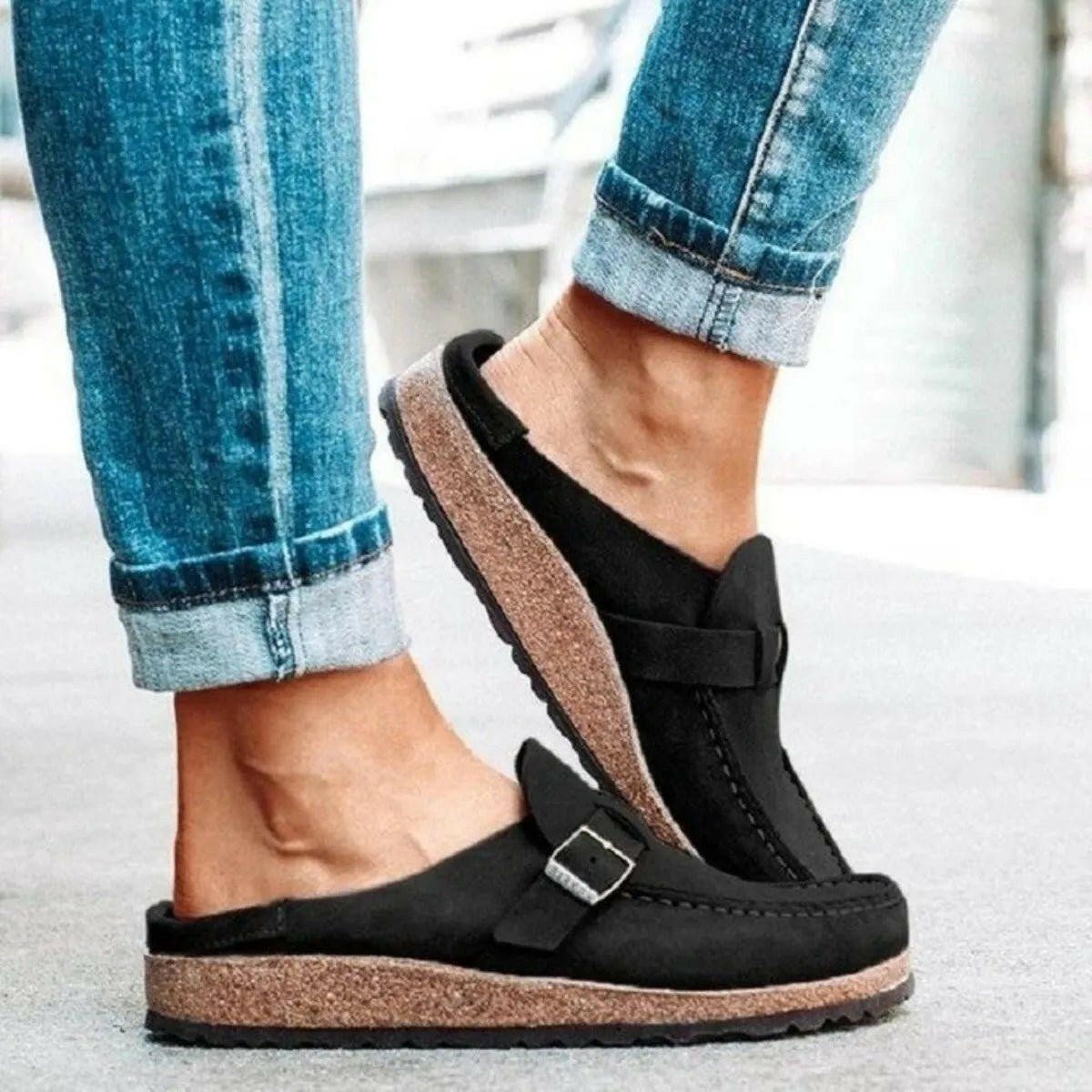 Low Heel Buckle Loafers.
