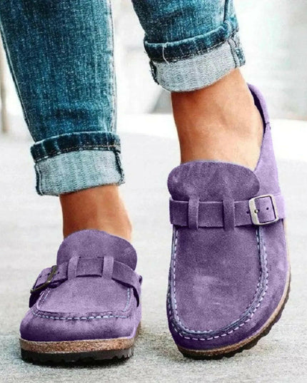 Low Heel Buckle Loafers.