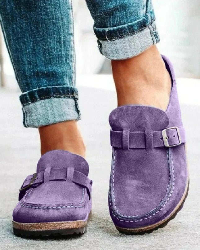 Low Heel Buckle Loafers.