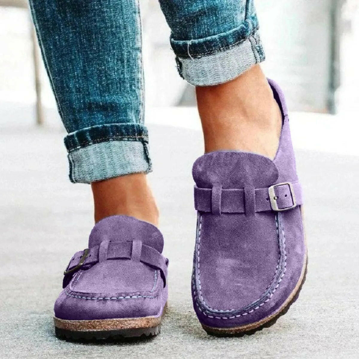 Low Heel Buckle Loafers.