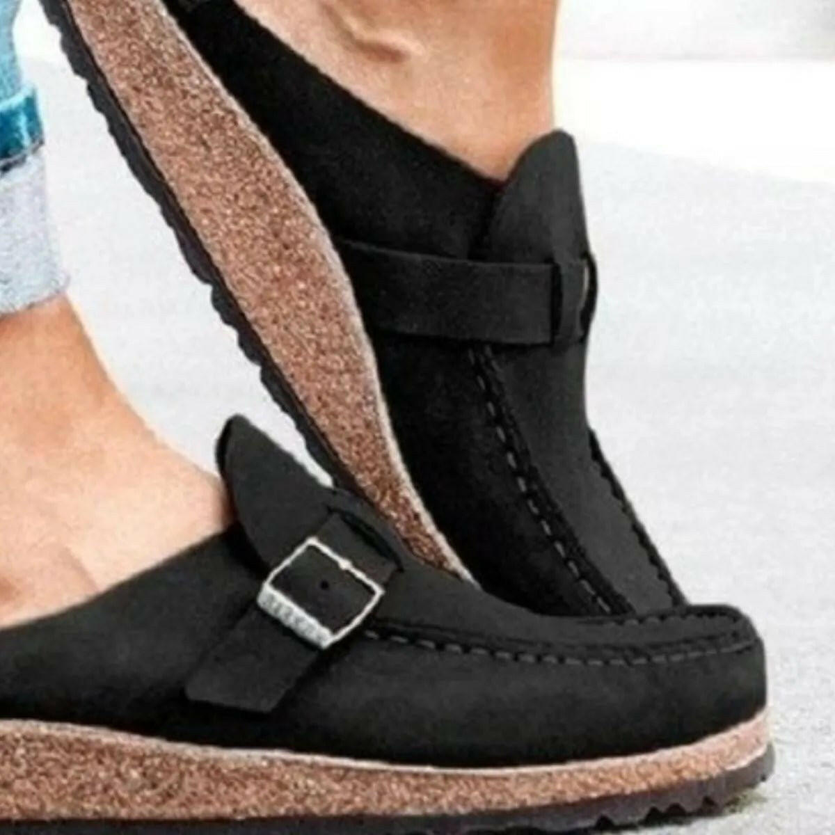 Low Heel Buckle Loafers.