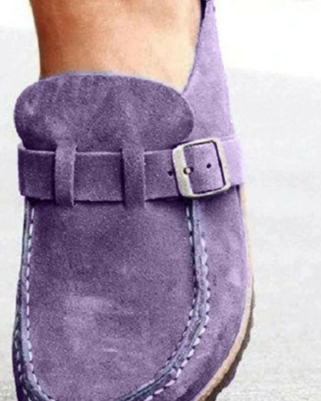 Low Heel Buckle Loafers.