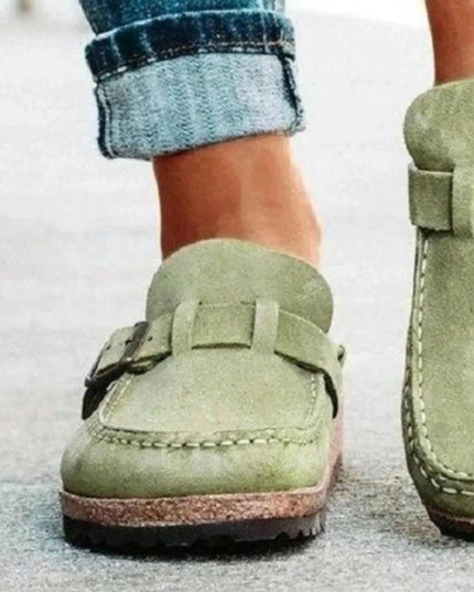 Low Heel Buckle Loafers.