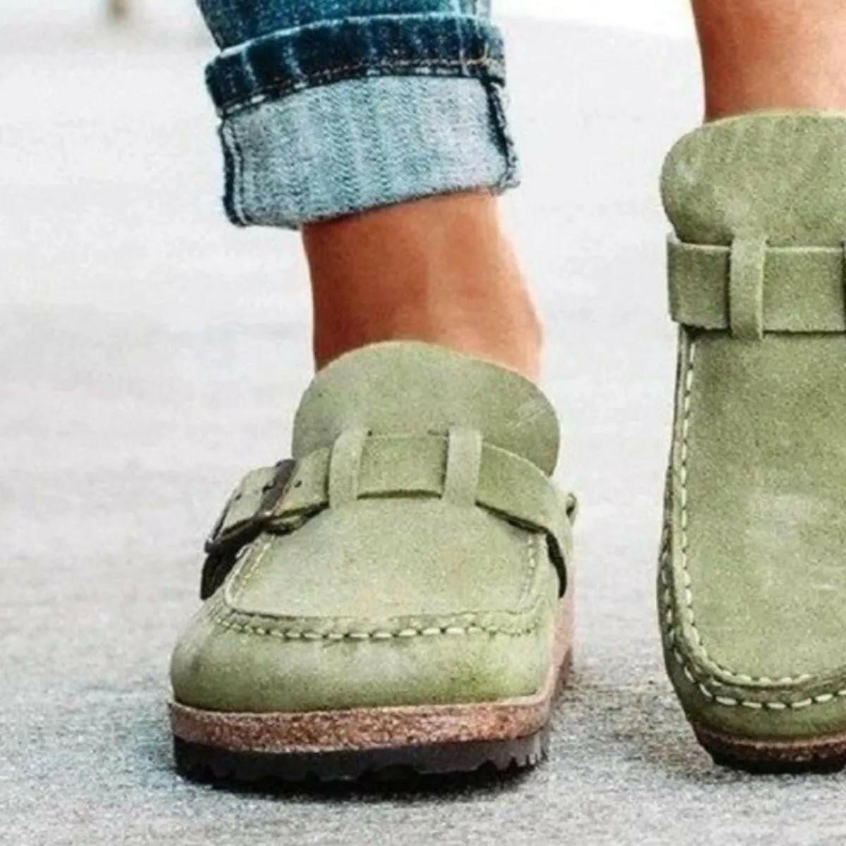 Low Heel Buckle Loafers.