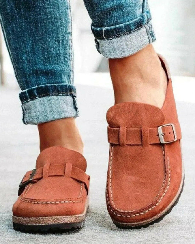 Low Heel Buckle Loafers.