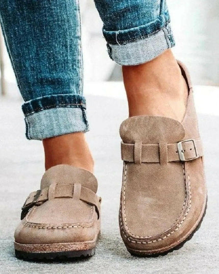 Low Heel Buckle Loafers.