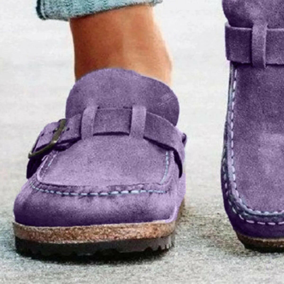 Low Heel Buckle Loafers.