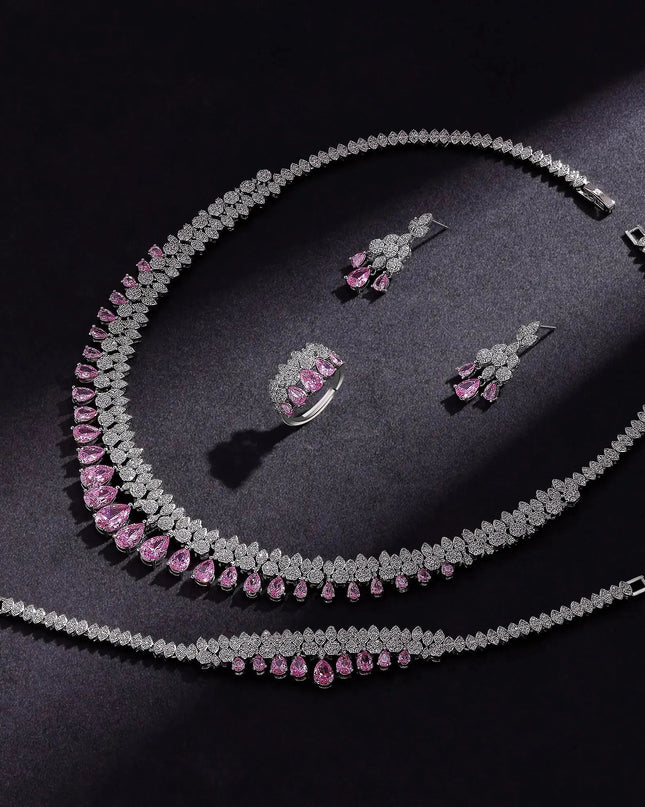 Luxury Tassel Water Drop Necklace and Earring Set for Wedding Party.