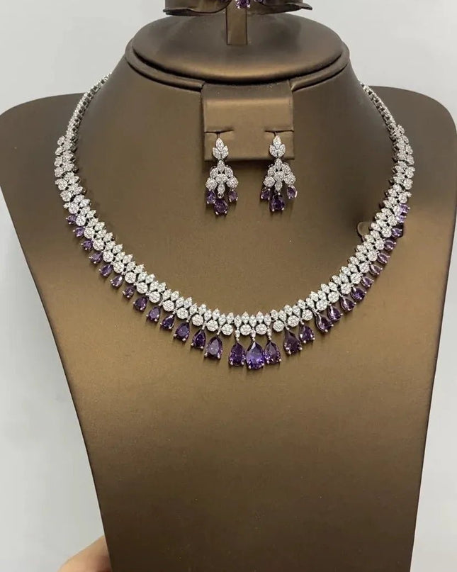 Luxury Tassel Water Drop Necklace and Earring Set for Wedding Party.