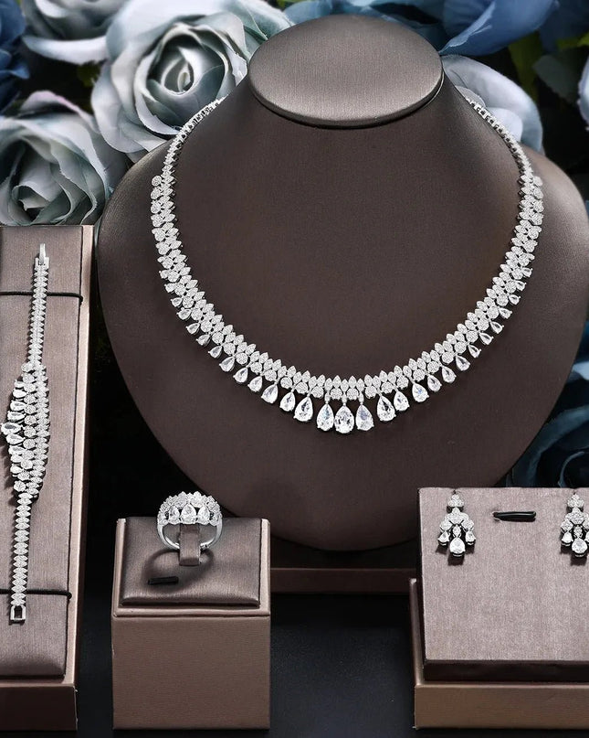 Luxury Tassel Water Drop Necklace and Earring Set for Wedding Party.