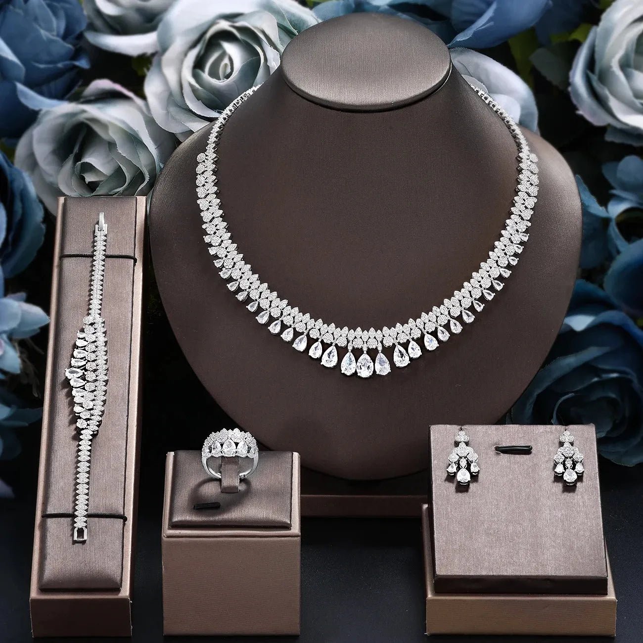 Luxury Tassel Water Drop Necklace and Earring Set for Wedding Party.