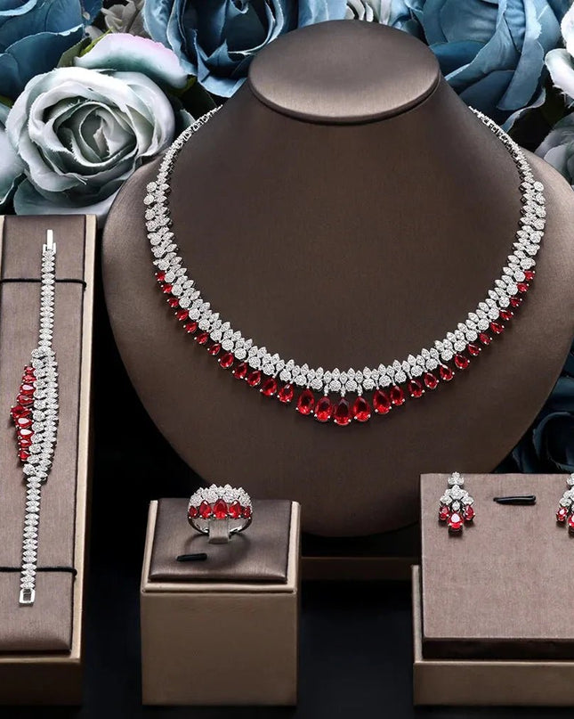 Luxury Tassel Water Drop Necklace and Earring Set for Wedding Party.