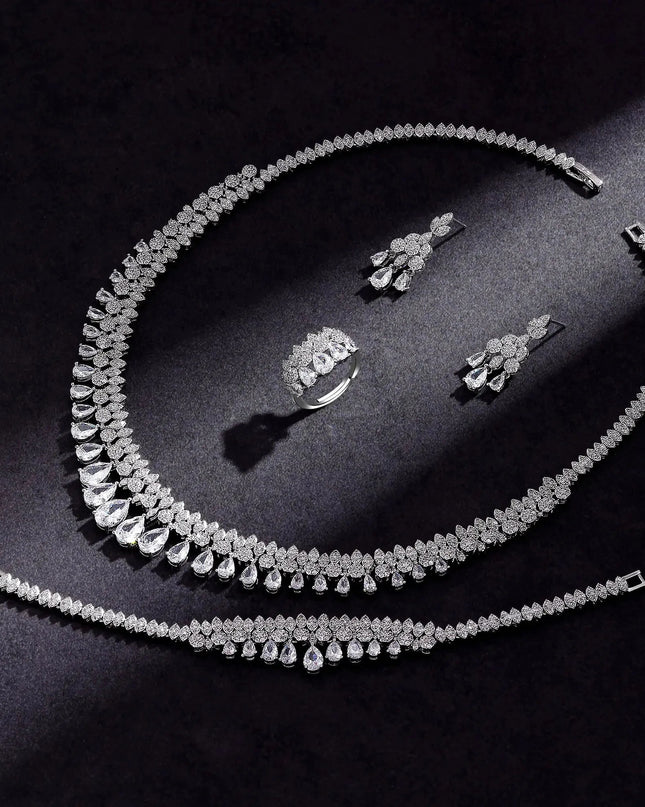 Luxury Tassel Water Drop Necklace and Earring Set for Wedding Party.