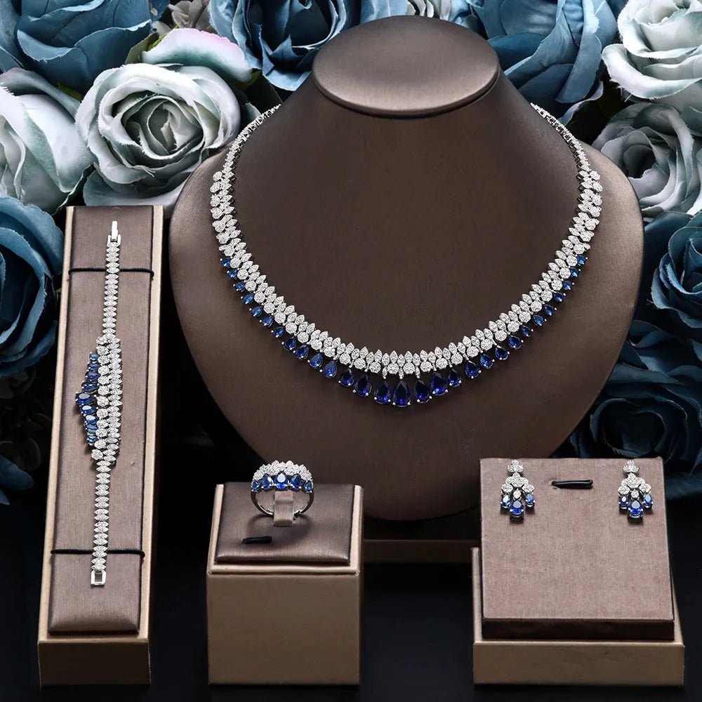 Luxury Tassel Water Drop Necklace and Earring Set for Wedding Party.