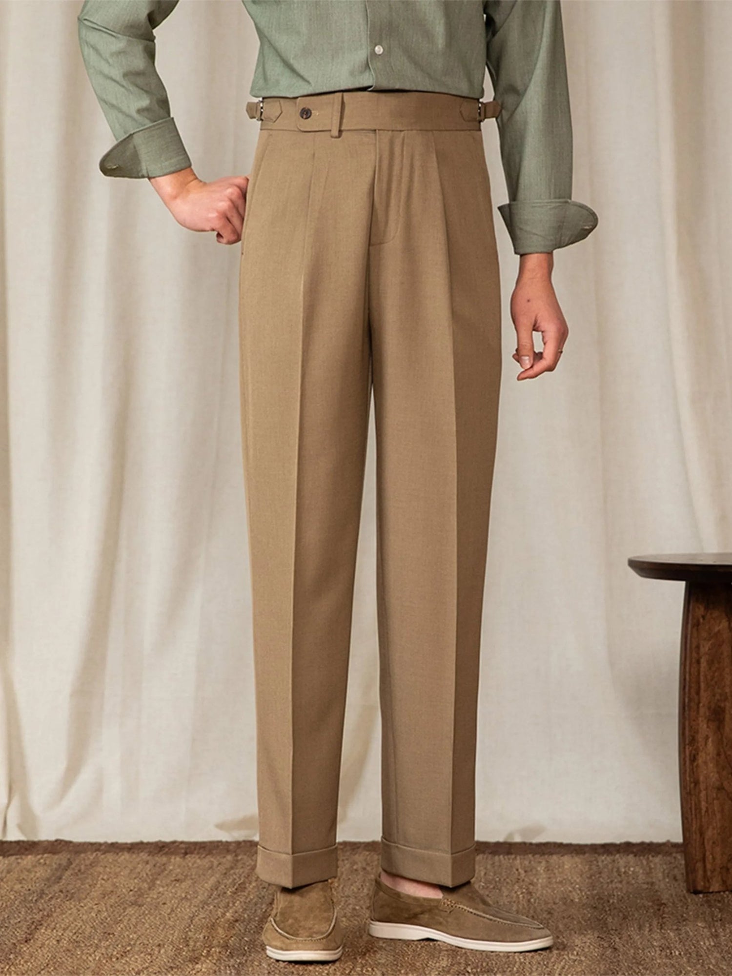 Naples Style Men's High Waist Suit Pants.
