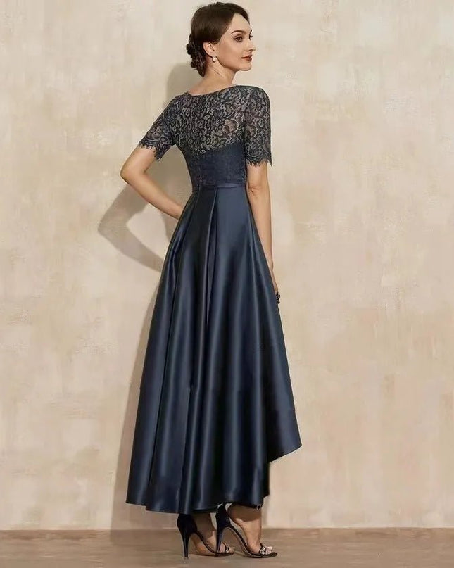 Navy Blue High-Low Lace Party Dress.