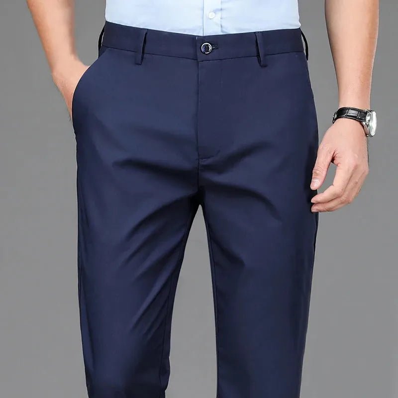 Pants Stretch Solid Black Smart Casual.