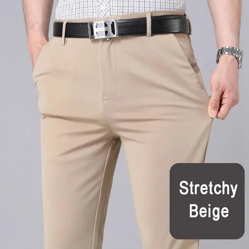 Pants Stretch Solid Black Smart Casual.