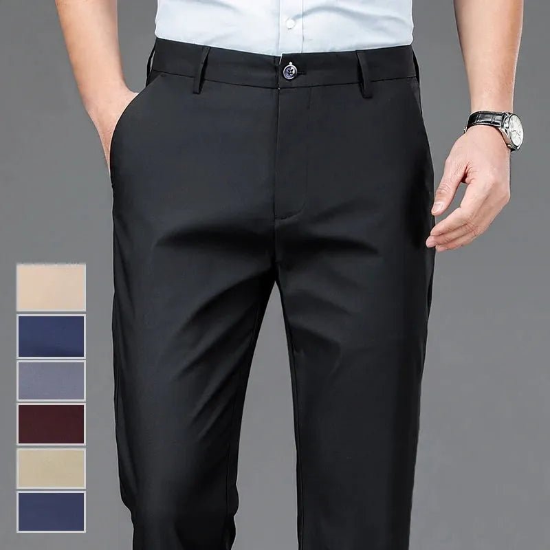 Pants Stretch Solid Black Smart Casual.