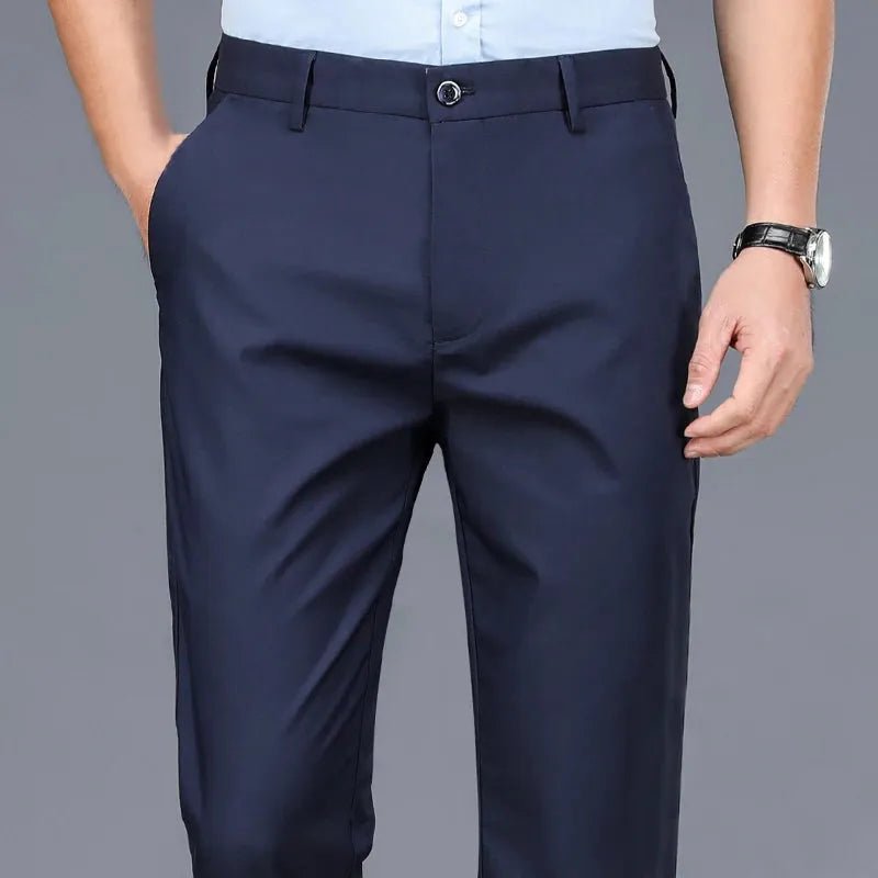 Pants Stretch Solid Black Smart Casual.