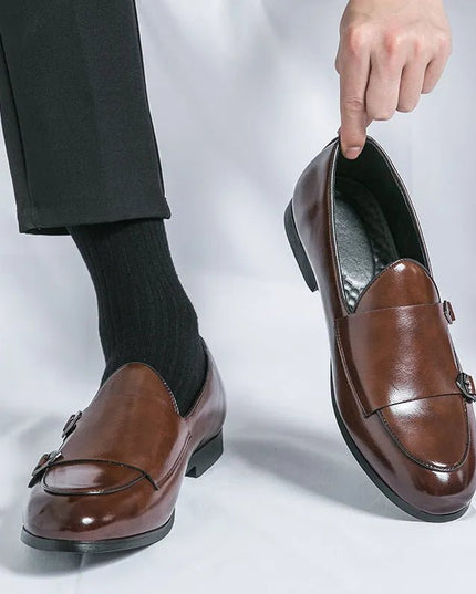 Premium Leather Double Buckle Shoes.