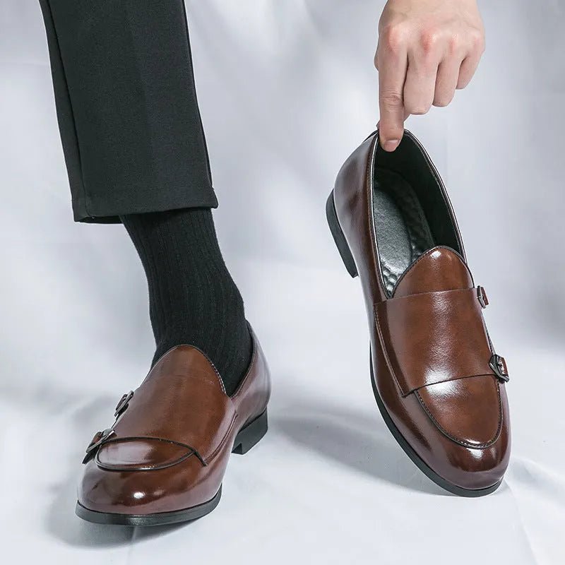 Premium Leather Double Buckle Shoes.