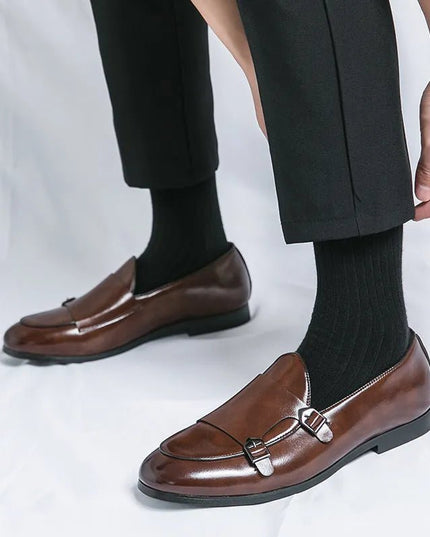 Premium Leather Double Buckle Shoes.