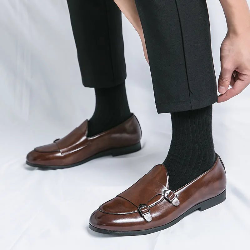 Premium Leather Double Buckle Shoes.
